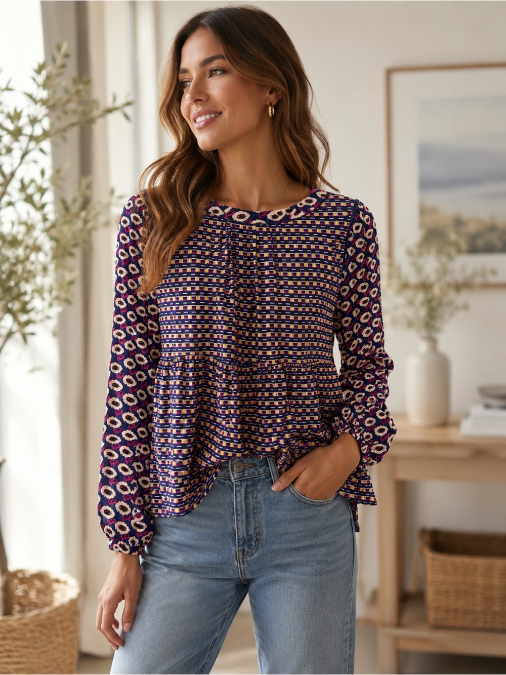 Maeve By Anthropologie Cheyenne Peplum Blouse, Size Medium P